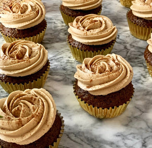 Vegan coffee cupcakes topped with coffee infused buttercream and a touch of cinnamon made to order in Trinidad